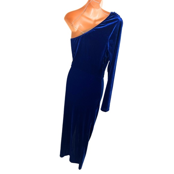 One Shoulder Velvet Ruched Evening Party Dress S royal blue formal going out - Picture 6 of 10